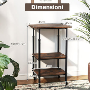 Supporto per Stampante, Carrello Stampante a 3 Livelli con Ripiani di Stoccaggio e Ruote con Blocco, Altezza Regolabile, per Stampante 3D Scanner Fax, 49 x 40 x 65/77 cm (Marrone)