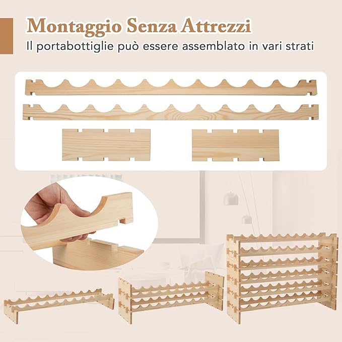 Cantinetta Portabottiglie Vino, Portabottiglie di Vino da 60 Bottiglie a 6 Ripiani, Scaffale Portavino da Terra per Cucina, Cantina e Ristorante (60 Bottiglie)