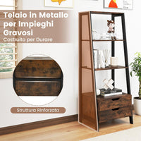 Scaffale a Scala, Libreria in Legno a 4 Ripiani con 2 Cassetti, Scaffale Salvaspazio da Terra per Camera da Letto, Studio, Ufficio e Soggiorno, 52 x 39,5 x 134 cm (Marrone)