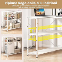 Scrivania Angolare a Forma di L, Scrivania ad Angolo Salvaspazio e Reversibile con Ripiano Regolabile e Struttura in Metallo Resistente, Tavolo per Ufficio e Casa (Bianco)