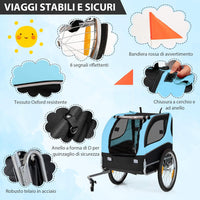 Rimorchio Bici per Animali, Carrello per Bicicletta per Cani di Piccola e Media Taglia con Ruote da 50cm e Tettuccio Apribile, Portata 40 kg, 60,5 x 135 x 95 cm (Azzurro)