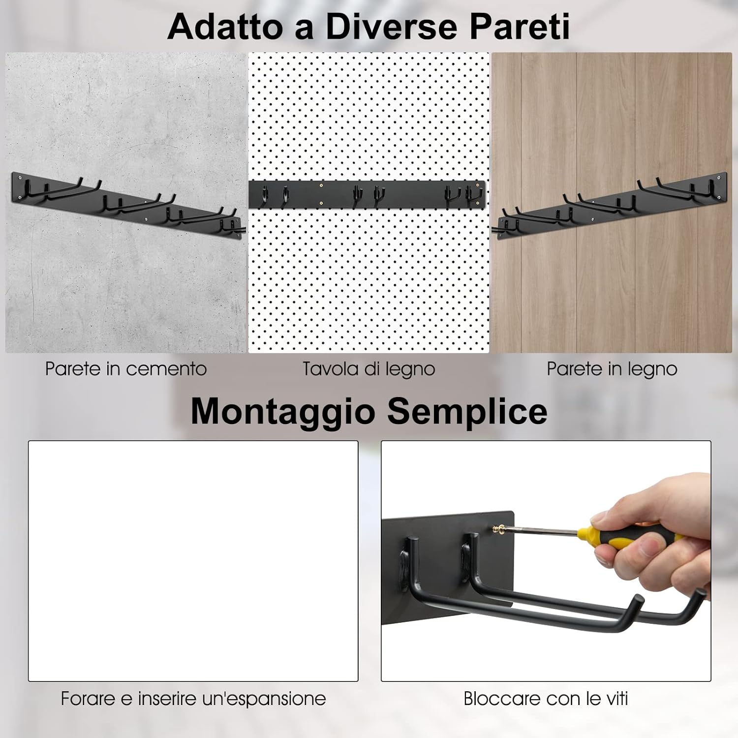 Organizzatore Garage, Organizzatore di Attrezzi da Giardino in Metallo con 8 Ganci, Capacità di Carico di 150 kg