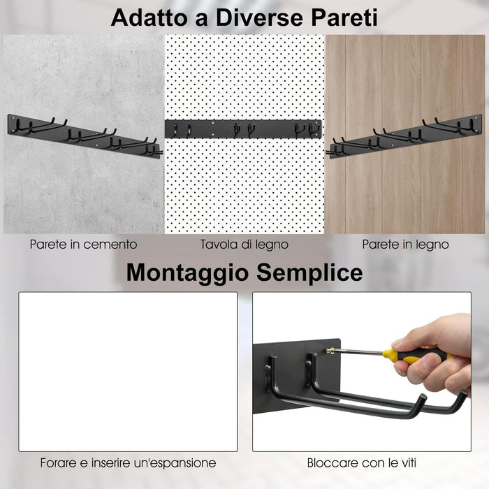 Organizzatore Garage, Organizzatore di Attrezzi da Giardino in Metallo con 8 Ganci, Capacità di Carico di 150 kg