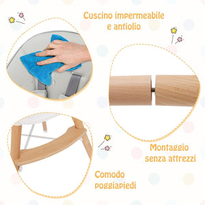 Seggiolone per Bambini con Vassoio Regolabile, Seggiolone in Legno con Cuscino per Seduta Rimovibile, Gambe Staccabile (Grigio)