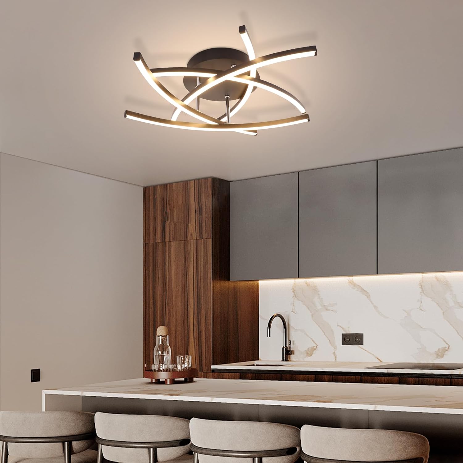 ZMH Lampada da soffitto plafoniera LED moderna nera 32W per soggiorno ufficio