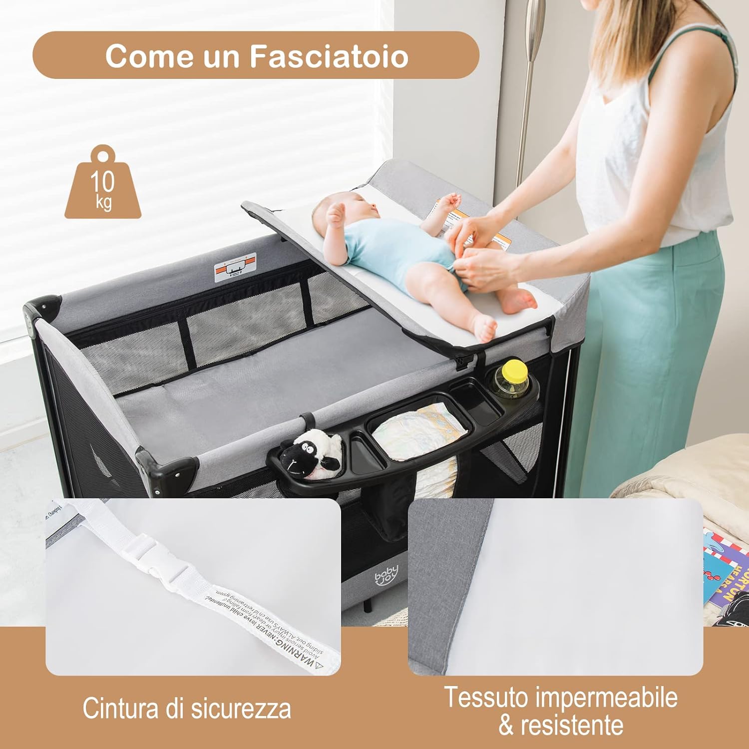 Lettino da Campeggio con Materasso, Lettino Pieghevole per Bambini con Fasciatoio, Culla da Viaggio con Ruote, Giocattolo, Lettino Bambini Staccabile, per Bambini 0-36 Mesi (Nero)