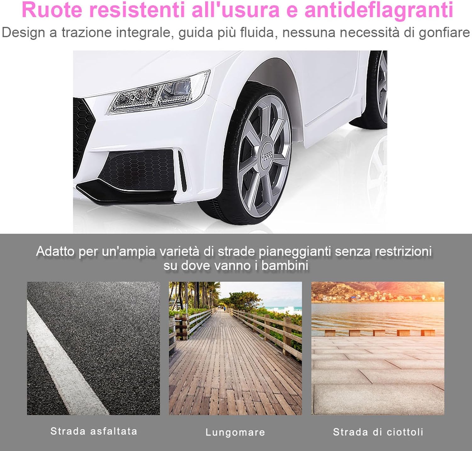Audi 12V Auto Elettrica per Bambini, Macchina Elettrica con Velocità 2,5-5 km/ora, con Telecomando USB MP3 Luci LED (Bianco)