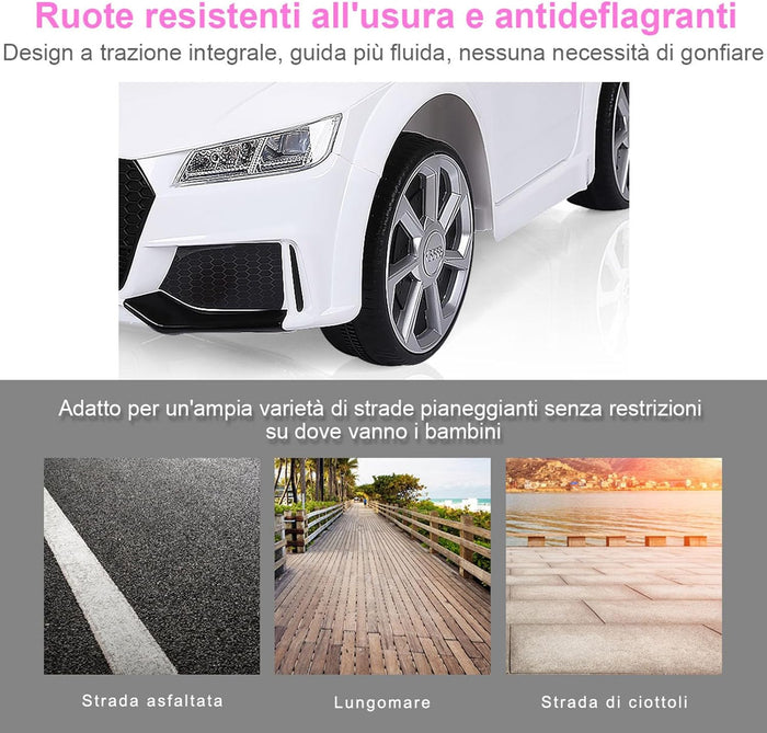 Audi 12V Auto Elettrica per Bambini, Macchina Elettrica con Velocità 2,5-5 km/ora, con Telecomando USB MP3 Luci LED (Bianco)