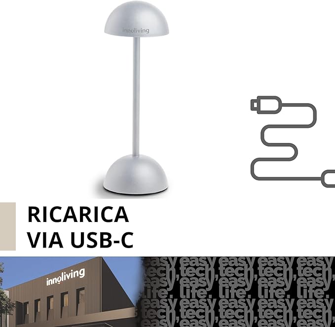 Innoliving lampada LED da tavolo INN-293 Nera, ricaricabile USB, Touch con Luce Dimmerabile a 3 Livelli per interni ed esterni