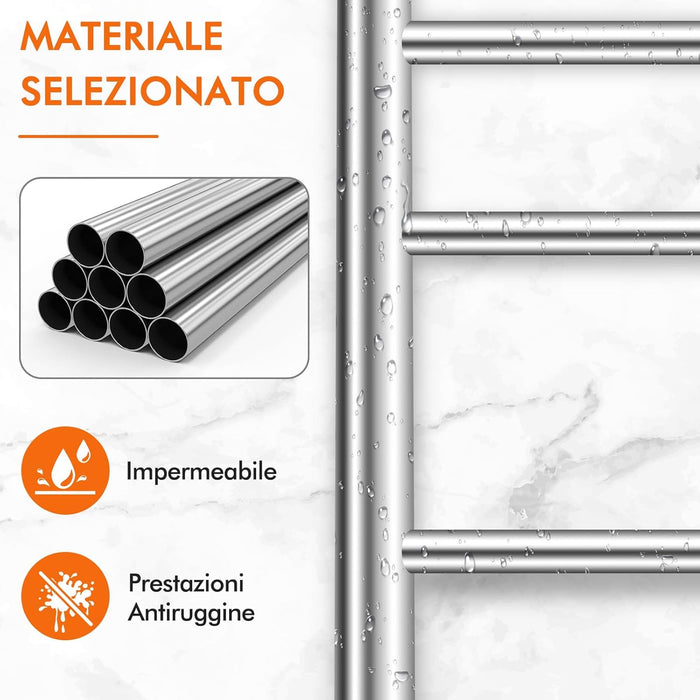 120W Scaldasalviette Elettrico con 10 Barre, Timer e Display LCD, Portasciugamani Elettrico Riscaldato Impermeabile in Acciaio Inox, Argento