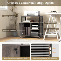 Armadietto per Archivio con Ruote, Mobile Per Documenti con 2 Scomparti, Ripiani Regolabili, Interfaccia USB e TYPE-C, per Soggiorno, Ufficio, Studio, 60 x 43,5 x 65,5 cm (Grigio)