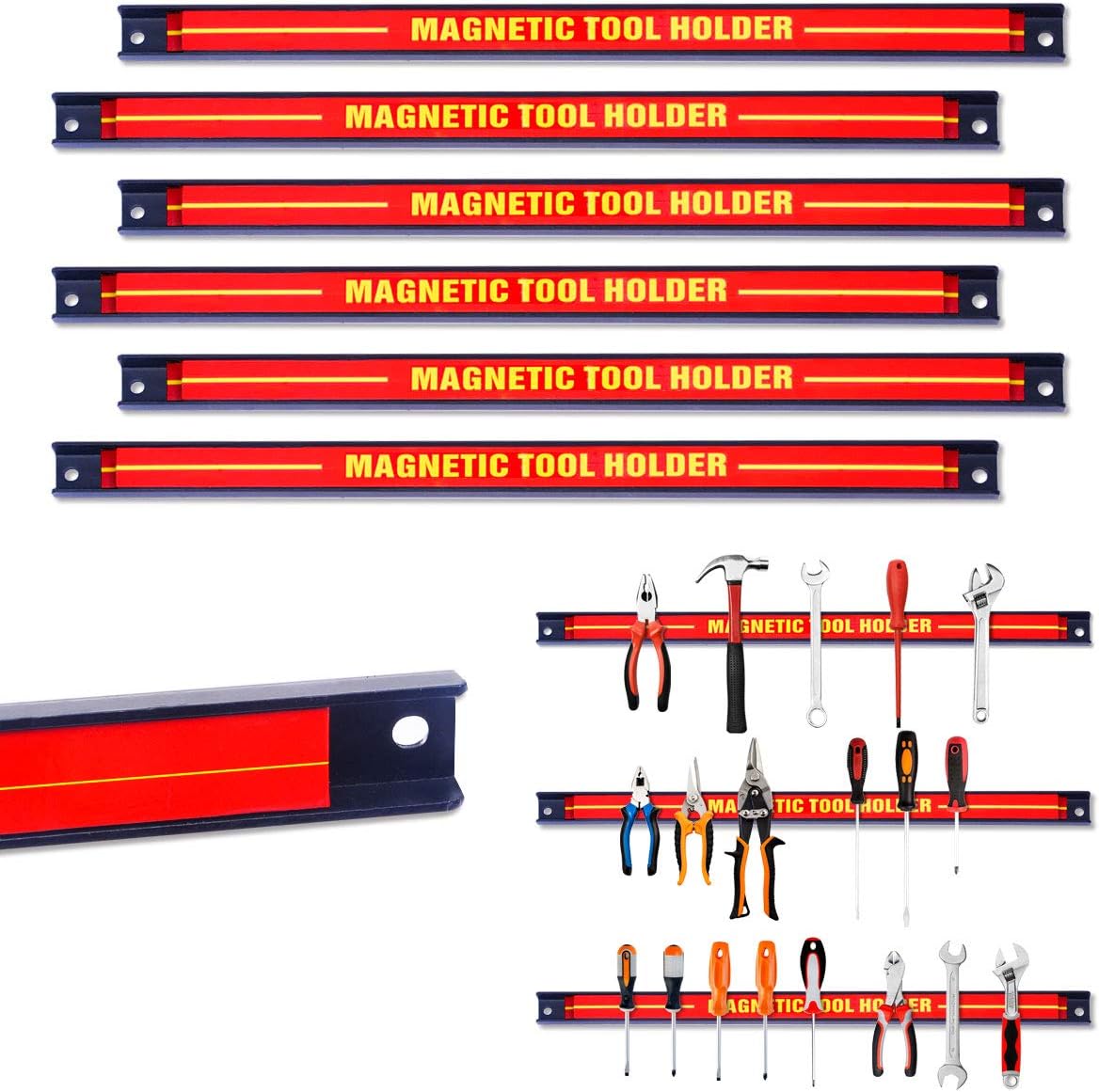 Portautensili Magnetico Composto da 3/6 Pezzi per Chiave Coltelli Cacciaviti,Capacit¨¤ Carico10 kg (6)