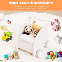 Girello per Bambini, Carrello a Spinta con Contenitore, Primi Passi con 4 Ruote, Maniglia e Spazio di Stoccaggio, per Bambini 3+Anni