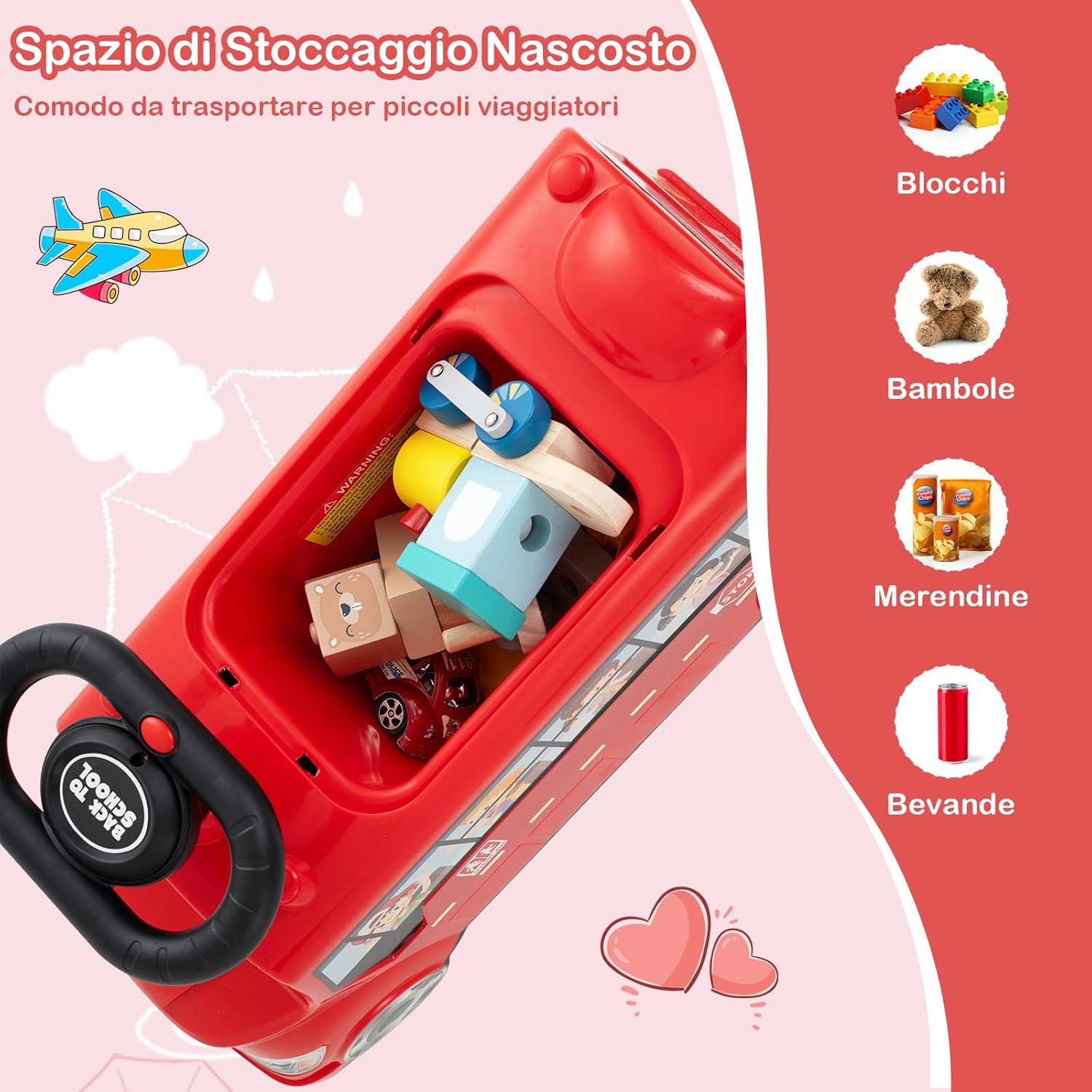Auto a Spinta per Bambini, Autobus da Passeggio con Pulsante Musicale Comparto di Stoccaggio Blocco Antiribaltamento, Ideale per Bambini 19-36 Mesi