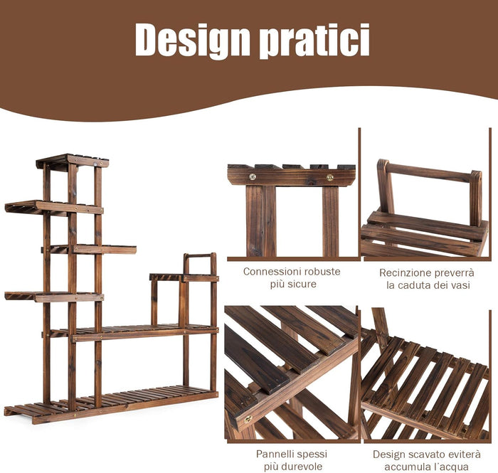 Porta Piante da Interno ed Esterno, Scaffale per Piante a Scala in Legno, Porta Vasi e Fiori da Balcone, Giardino e Salotto (MODELLO 6)