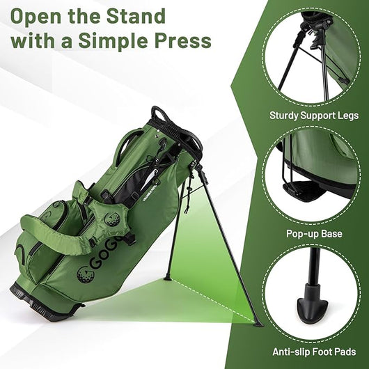 Borsa da Golf con Divisori Superiori a 8 Vie & 5 Tasche con Cerniera, Tracolla Regolabile a Doppia Spalla, Cappuccio Antipioggia e Portombrelli, Sacca da Golf per Donna e Uomo