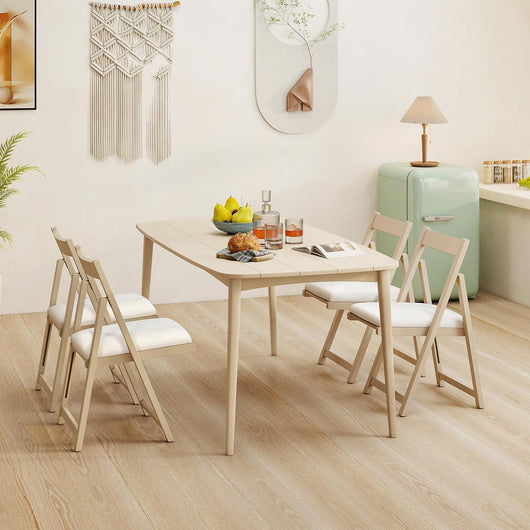 Set di 2 Sedie Pieghevole, Sedie da Pranzo in Legno di Gomma con Schienale Curvo e Seduta Imbottita, Portata 150 kg, Sedie Ergonomiche per Cucina, Soggiorno, Matrimonio e Ristorante (Beige)