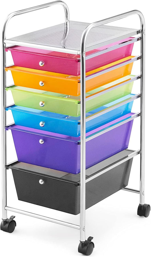 Carrello con 6 Cassetti, Portaoggetti Multistrato, Carrello da Stoccaggio a 6 Ripiani, Contenitore con Ruote, Scaffale Mobile Salvaspazio, 32x37x74 cm, Colorato