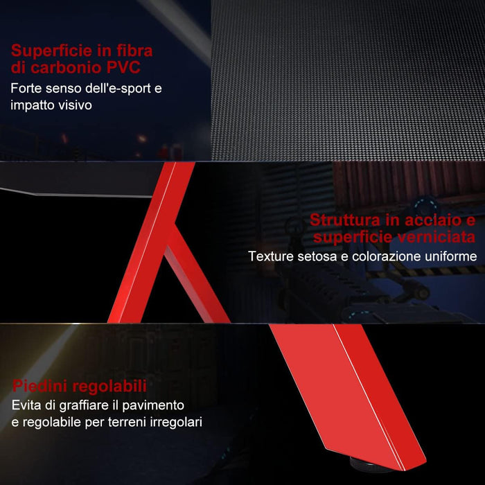 Scrivania da Gaming, Scrivania per Computer con Porta Bicchiere, Tavolo da Gamer con Superficie in Fibra di Carbonio, Capacità di Carico 100 kg, Nero