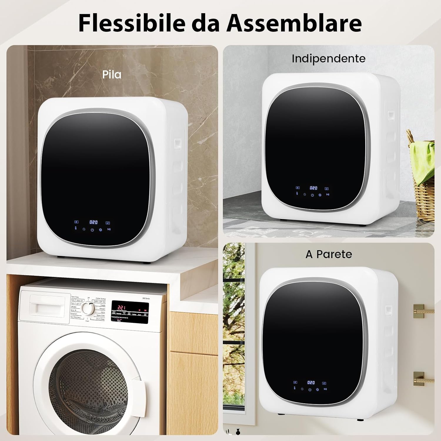 800W Asciugatrice Portatile, Asciugatrice Compatta con Cestello in Acciaio Inox 5kg, panello a LED e Asciugatura Intelligente, Ideale per Casa Appartamento, 48x40x56 cm [Classe di efficienza energetica C]