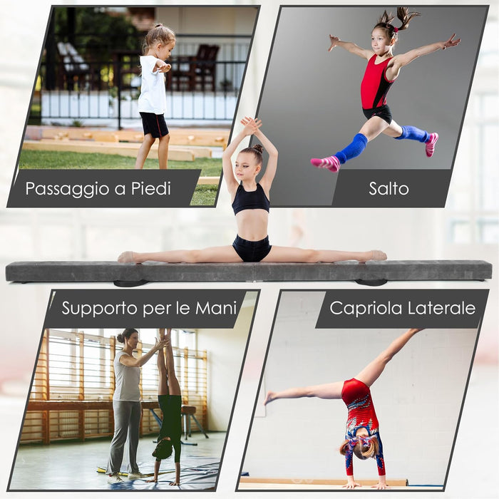 Trave Ginnastica Artistica per Casa 210/240 cm, Trave Pieghevole per Bambini con Maniglia, Base in Legno e Fondo Antiscivolo, Trave di Equilibrio da Pavimento