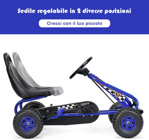 Go Kart a Pedali per Bambini, Go Kart Veicolo con Sedile Regolabile e Freno a Mano, per Bambini 3-6 Anni, Portata Massima 30 kg (Blu)