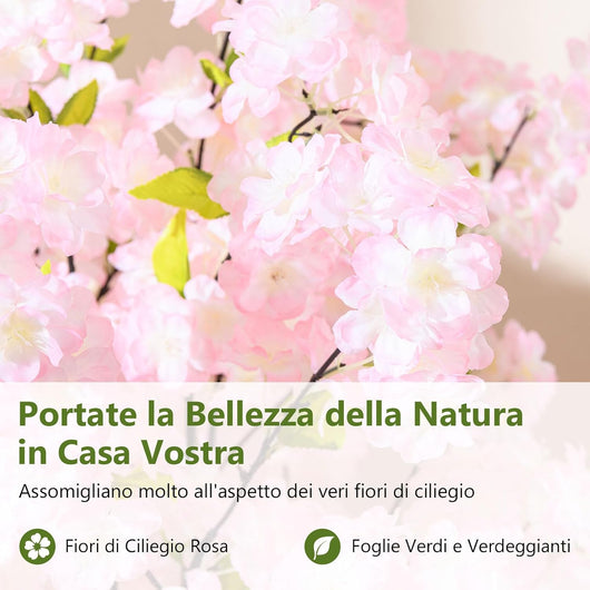 2 Alberi di Ciliegio Artificiale 150 cm, Set di 2 Piante Finte in Vaso da Vivai con Fiori Rosa e Foglie Verdi, Piante Decorative per Casa, Ufficio e Negozio