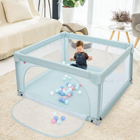 Box per Bambini, Centro Attivit¨¤ Portatile con Cancelli di Sicurezza con Ventose Antiscivolo, Pareti a Rete Traspirante e 2 Anelli per Bambini, con 50 Palline (Azzurro chiaro)