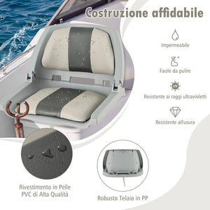 Sedia da Barca Pieghevole, Sedia con Schienale Basso con Cuscini Imbottiti in PVC, Telaio in PP, Bulloni di Fissaggio, Sedia Impermeabile per Barca da Pesca, Barca Turistica, 57 x 51 x 35 cm