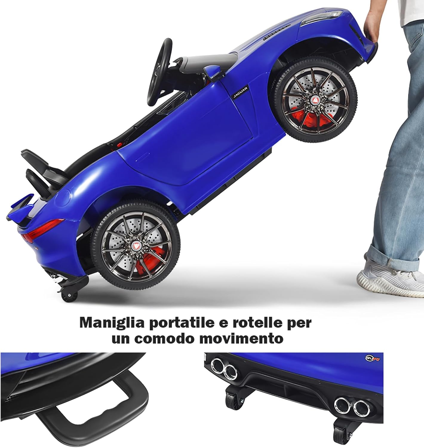 Jaguar Auto Elettrico 12 V per Bambini, Macchina Elettrica con Telecomando, con Luci Musica Storia, Avvio Lento, Velocit¨¤ 3-5 km/h (Blu)