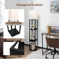 Lampada da Terra con Mensola, Cassetto e Porta USB, Lampadina 5000K LED Inclusa, 3 Regolazioni di Luminosità, Lampada a Stelo per Soggiorno e Camera da Letto