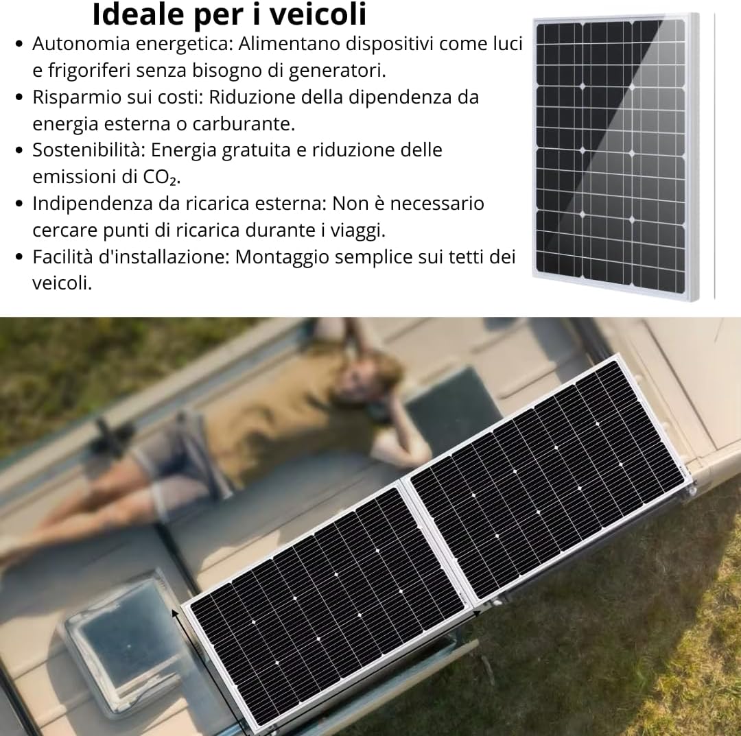 Pannello solare 12v 100W, Pannello Fotovoltaico Monocristallino