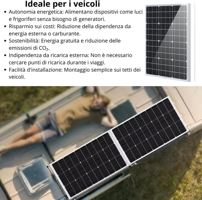 Pannello solare 12v 100W, Pannello Fotovoltaico Monocristallino
