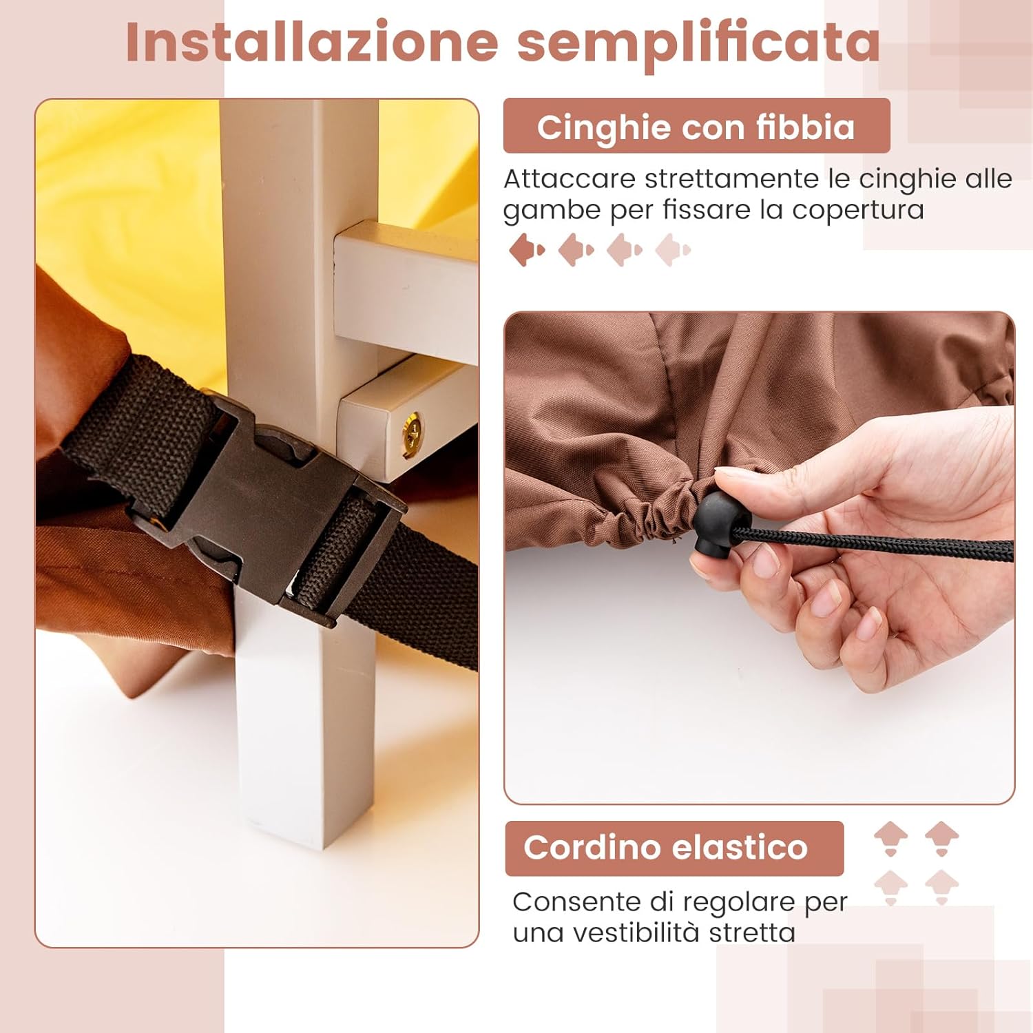 Copertura per Mobili da Giardino Rotonda da 158/183/213 CM, Copertura per Tavolo e Sedie da Esterno con Ventilazione, Fibbie e Coulisse, Impermeabile (S, Beige)