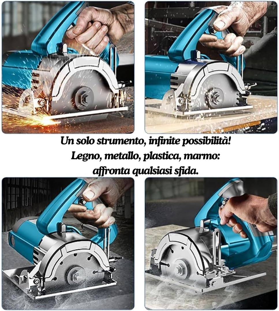 Sega Circolare per Legno, Seghetto Elettrico Multiuso per Legno, Marmo e piastrelle, Potenza 1250W, Lama da 105 mm 4 pollici.