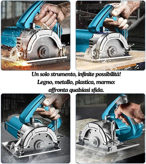 Sega Circolare per Legno, Seghetto Elettrico Multiuso per Legno, Marmo e piastrelle, Potenza 1250W, Lama da 105 mm 4 pollici.