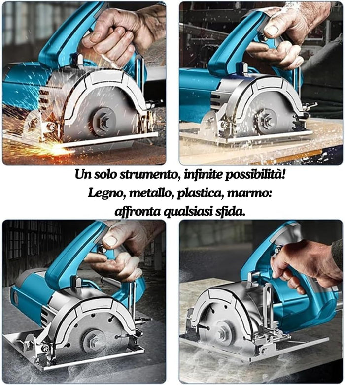 Sega Circolare per Legno, Seghetto Elettrico Multiuso per Legno, Marmo e piastrelle, Potenza 1250W, Lama da 105 mm 4 pollici.