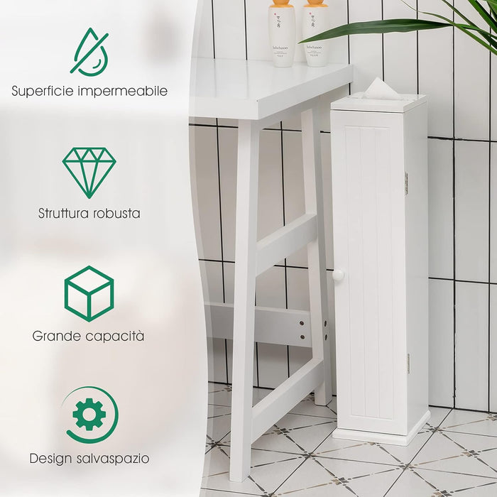 Armadietto Verticale, Armadietto Porta Carta Igienica con 3 Mensole Smontabili, 4 Livelli con Grande Capacità e Dimensione Compatta, Ideale per Camera da Letto Salone Bagno, Bianco
