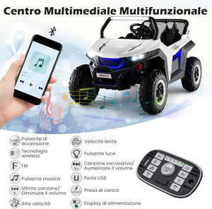12V Auto Elettrico per Bambini, Macchina Fuoristrada a 2 Posti, Macchina Elettrica con Luci Suoni, Regalo per Bambini 3-8 Anni, 118x74x71 cm (Bianco)