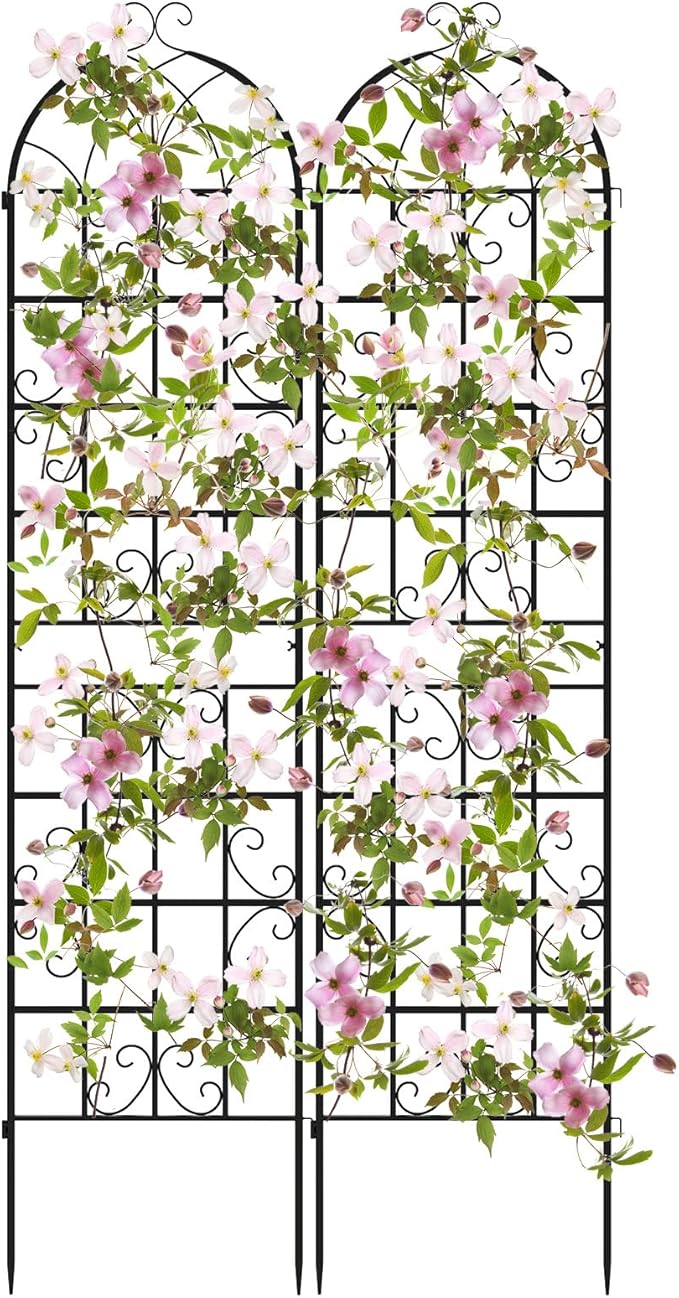 Traliccio da Giardino in Metallo 220 x 50 CM, Set di 2 Pannelli di Recinzione da Esterno per Piante Rampicanti, Decorazione Esterna per Giardino, Cortile e Patio
