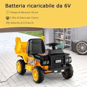 6V Veicolo da Costruzione Cavalcabile per Bambini, con Ruote Resistenti all'Usura Casco di Sicurezza, Escavatore Giocattolo, 44x65,5x40 cm