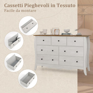Cassettiera a 7 Cassetti in Tessuto, Cassettiera per Camera da Letto in Legno Rustico, Cassettiera Cameretta Salvaspazio per Soggiorno, Corridoio, Cucina, 120 x 38,5 x 77,5 cm (Grigio)