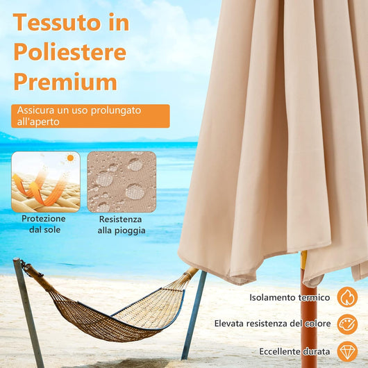 Ombrellone da Giardino di 260 cm, Ombrellone da Esterno con Altezza Regolabile, 8 Stecche, Protezione UV, per Giardino, Cortile, Patio, Piscina (Beige)