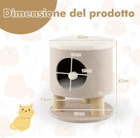 Casetta per Animali Domestici, Cuccia per Gatti con Pali Tiragraffi e Pallina di Peluche, Mobile Multiuso 3-IN-1 per Gatti Piccoli e Medi (Beige)