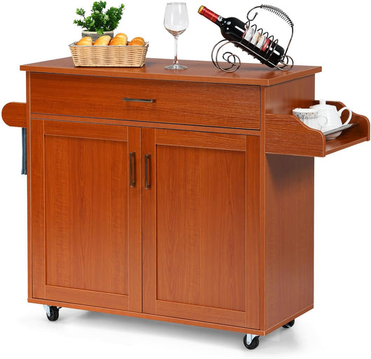 Carrello da Cucina con Ruote di Gomma, Scaffale per Microonde Carrello Servizio, Credenza Cucina Legno Moderno Elegante, 116 x 37 x 85 cm (Marrone)