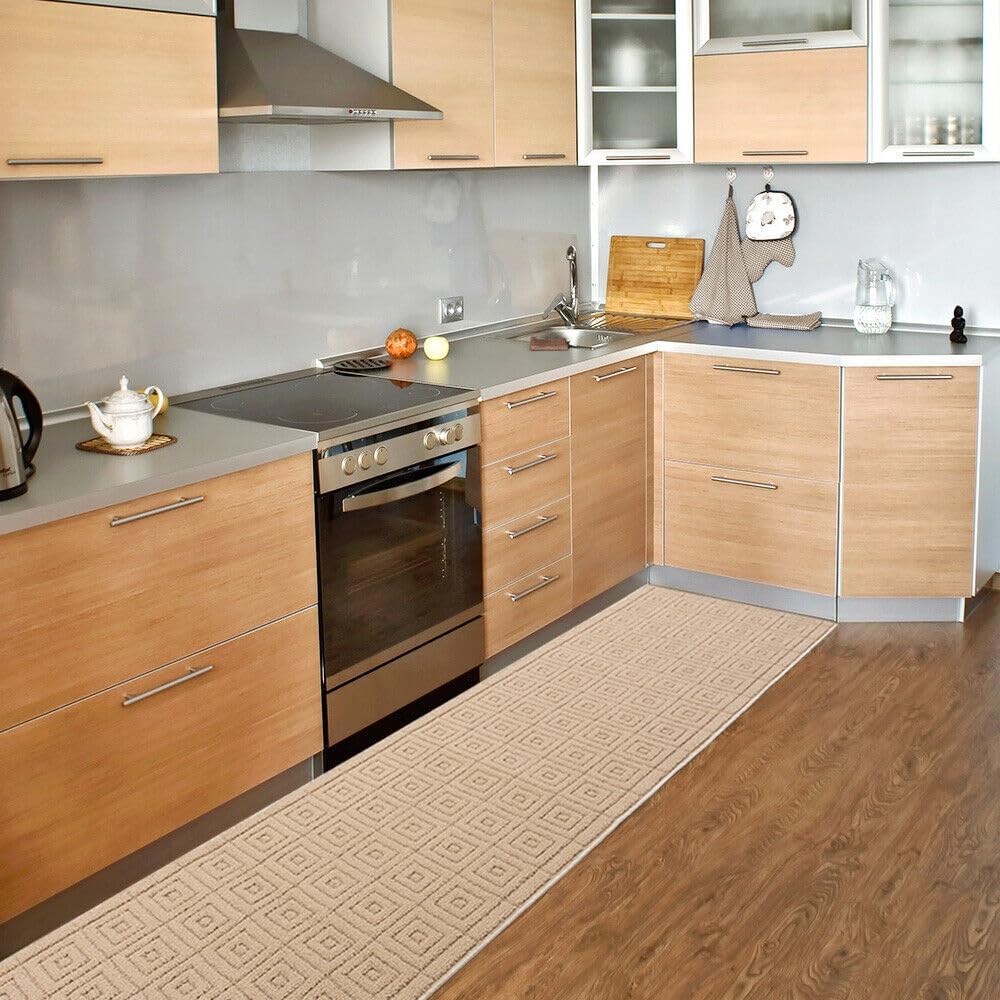 Tappeto Cucina 3D Antiscivolo Tinta Unita Assorbente Beige 57x240 cm