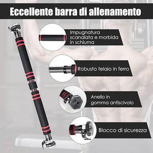 Sbarra per Trazioni per Porta, Barra per Chin Up, Sbarra Orizzontale Montaggio Senza Viti, Lunghezza Regolabile 65-100 cm, Ideale per Allenarsi a Casa e in Palestra
