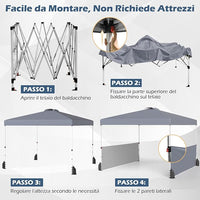 Gazebo Pieghevole 3 x 3 m da Esterno Impermeabile, Gazebo da Esterno con Borsa da Trasporto con Ruote, Tenda Pop-up Regolabile in Altezza per Giardino, Spiaggia, Feste e Barbecue (Grigio)