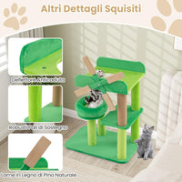 Tiragraffi a Forma di Mulino a Vento, Albero per Gatti con Lettino, Imbottitura Rotonda e Piattaforma Superiore con Paratie Anticaduta, Torre per Animali Domestici Interno, Verde e Naturale