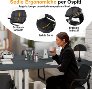 Set di 2 Sedie per Ospiti, Poltrona in Pelle Artificiale con Struttura in Metallo e Braccioli Imbottiti, Sedia da Ufficio Moderna per Sala Conferenze, Portata 120 kg